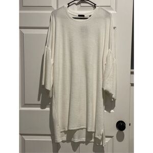 NWT ATM Anthony Thomas Melillo White Lightweight Terry Ruffle Sleeve Dress Med